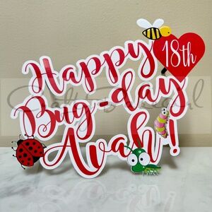 Personalized & Customized Avah Bug 18th Birthday Cake Topper for 1/4 Sheet Cake